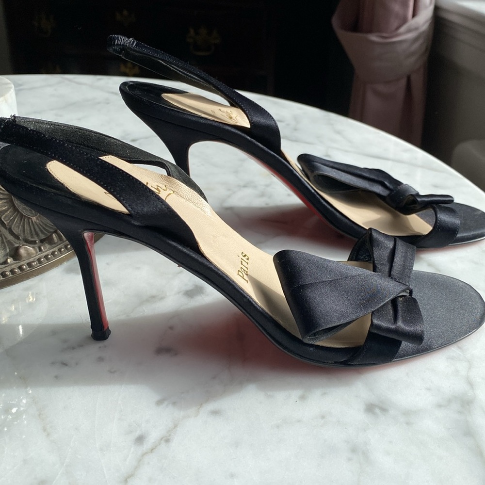 Christian Louboutin sling back open toe satin bow heel - Picture 3 of 6